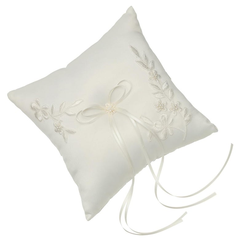 SAMKY Pearl Embroidered Flower Leaves Wedding Ring Bearer Pillow 7 Inch x 7 Inch - Ivory RP010I - Image 4